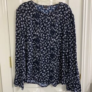 Navy Ann Taylor Floral XL Blouse